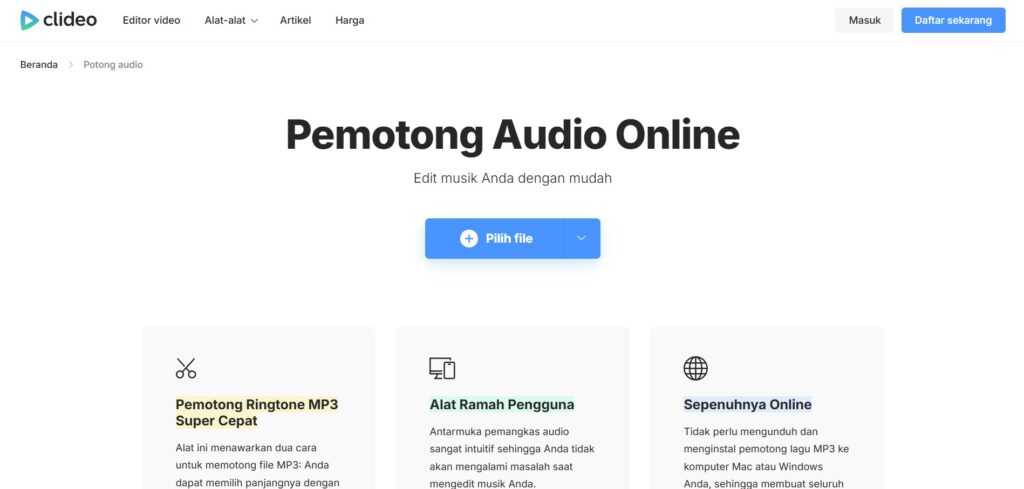 Menggunakan Clideo Cut Audio
